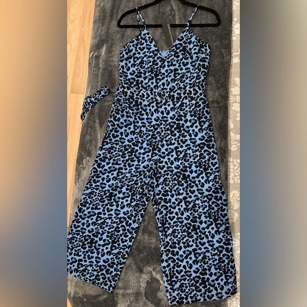 Banana Republic Blue and Black Leopard Jumpsuit